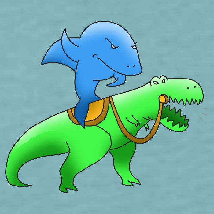 T-Rex Riding A Shark Sueded Cloud Jersey T-Shirt