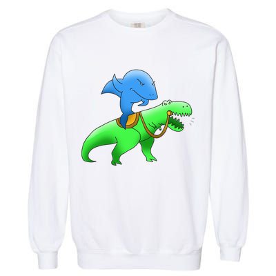 T-Rex Riding A Shark Garment-Dyed Sweatshirt