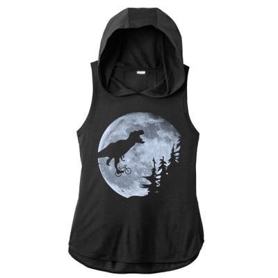 T-Rex Riding To The Moon  Ladies PosiCharge Tri-Blend Wicking Draft Hoodie Tank