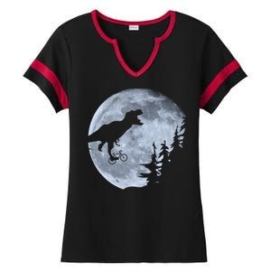 T-Rex Riding To The Moon  Ladies Halftime Notch Neck Tee