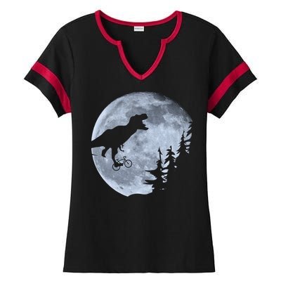 T-Rex Riding To The Moon  Ladies Halftime Notch Neck Tee