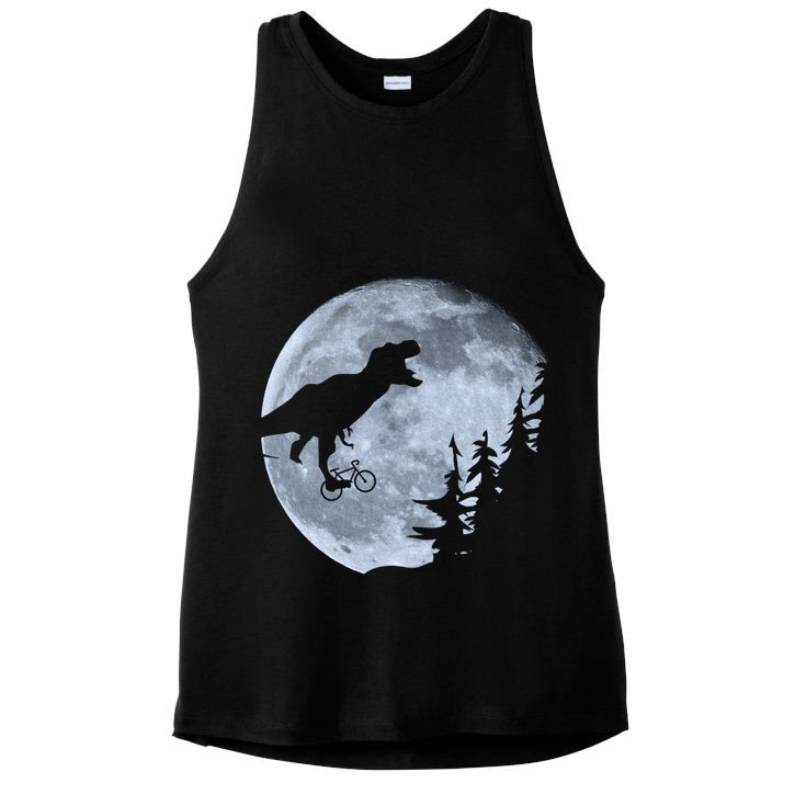 T-Rex Riding To The Moon  Ladies PosiCharge Tri-Blend Wicking Tank
