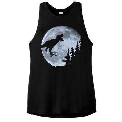 T-Rex Riding To The Moon  Ladies PosiCharge Tri-Blend Wicking Tank