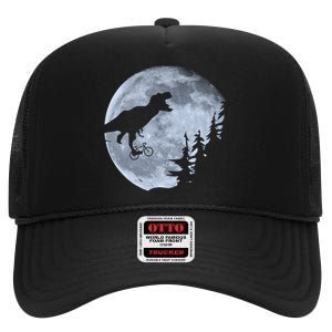 T-Rex Riding To The Moon  High Crown Mesh Back Trucker Hat