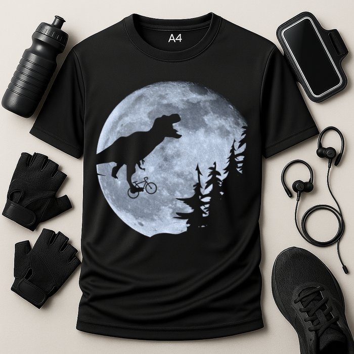 T-Rex Riding To The Moon  Performance Shirt