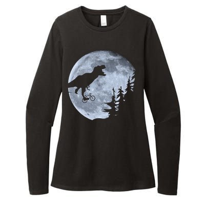 T-Rex Riding To The Moon  Womens CVC Long Sleeve Shirt