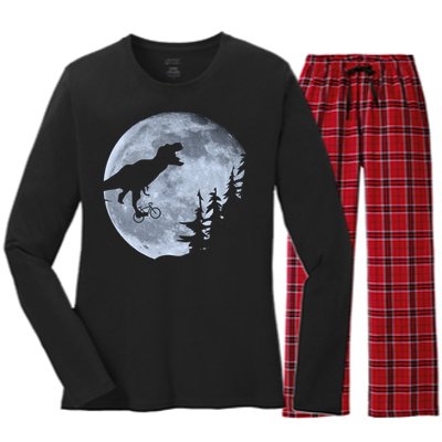 T-Rex Riding To The Moon  Women's Long Sleeve Flannel Pajama Set 