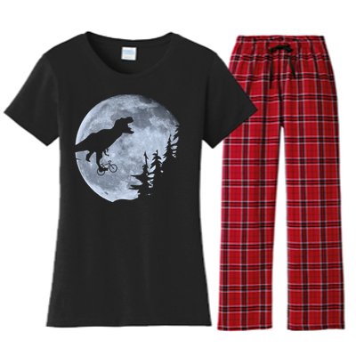 T-Rex Riding To The Moon  Women's Flannel Pajama Set