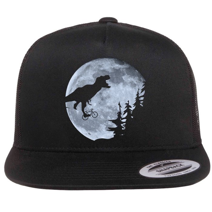 T-Rex Riding To The Moon  Flat Bill Trucker Hat