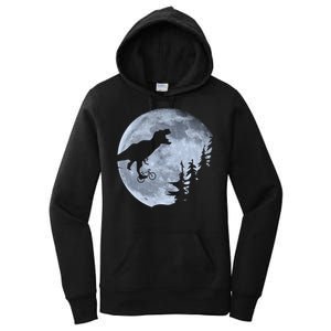 T-Rex Riding To The Moon  Women's Pullover Hoodie