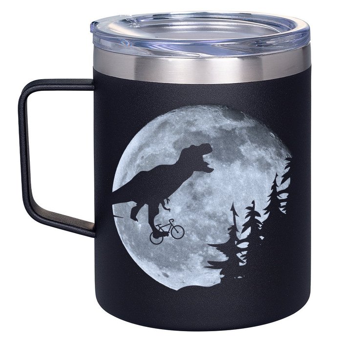 T-Rex Riding To The Moon  12oz Stainless Steel Coffee Mug