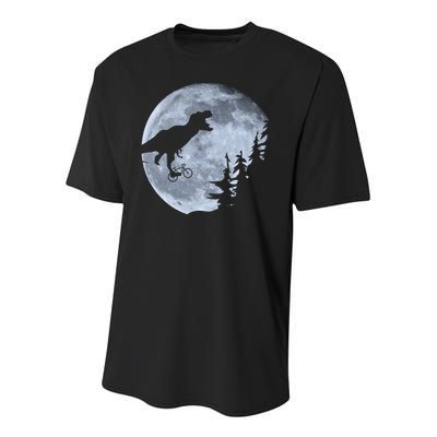 T-Rex Riding To The Moon  Youth Performance Sprint T-Shirt