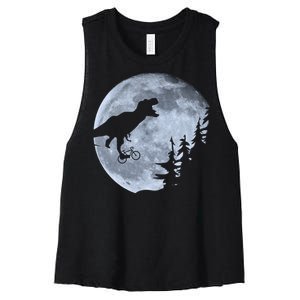 T-Rex Riding To The Moon  Women's Racerback Cropped Tank