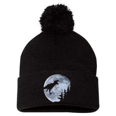 T-Rex Riding To The Moon  Pom Pom 12in Knit Beanie