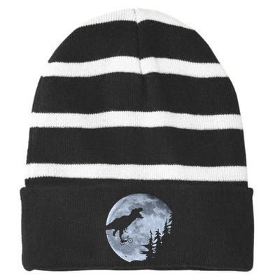 T-Rex Riding To The Moon  Striped Beanie with Solid Band