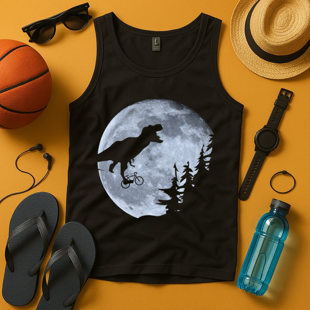 T-Rex Riding To The Moon  Tank Top
