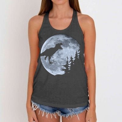 T-Rex Riding To The Moon  Women's Knotted Racerback Tank