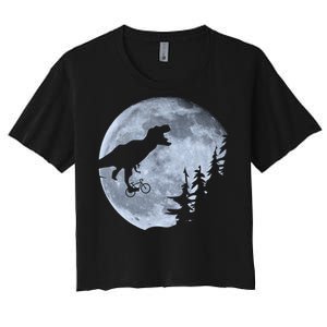 T-Rex Riding To The Moon  Women's Crop Top Tee