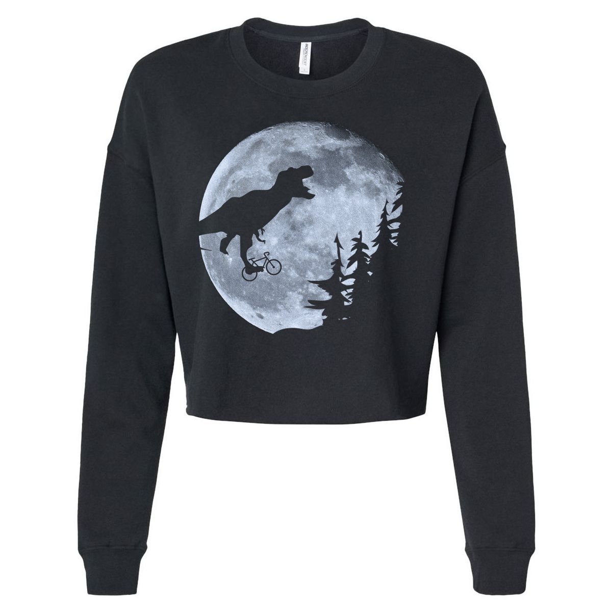T-Rex Riding To The Moon  Cropped Pullover Crew