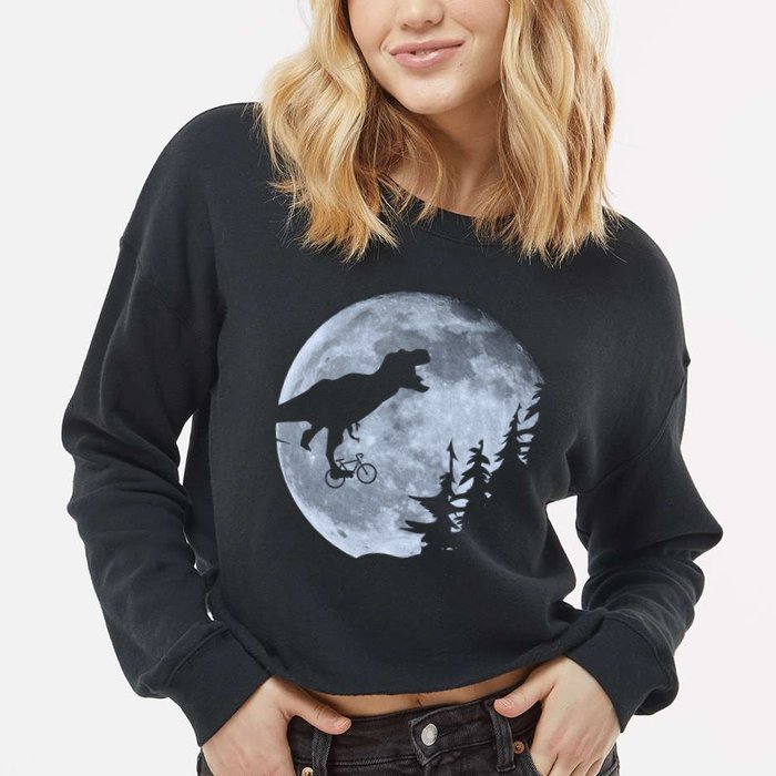 T-Rex Riding To The Moon  Cropped Pullover Crew