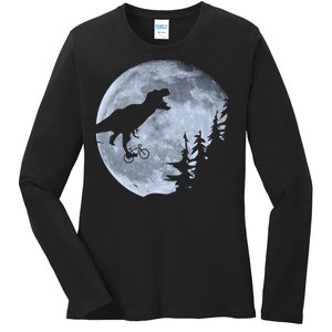 T-Rex Riding To The Moon  Ladies Long Sleeve Shirt