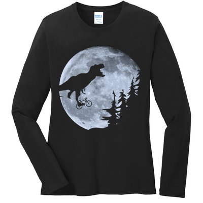 T-Rex Riding To The Moon  Ladies Long Sleeve Shirt