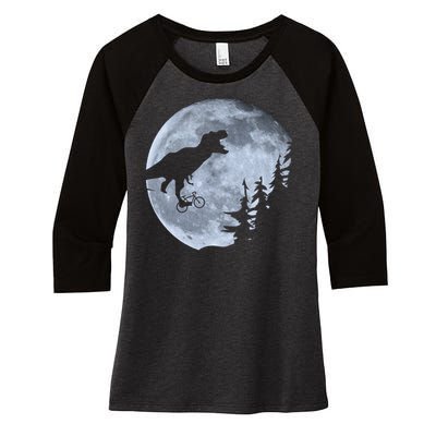 T-Rex Riding To The Moon  Women's Tri-Blend 3/4-Sleeve Raglan Shirt