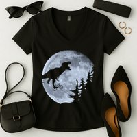 T-Rex Riding To The Moon  Women's V-Neck T-Shirt