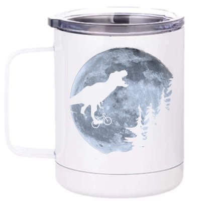 T-Rex Riding To The Moon  12 oz Stainless Steel Tumbler Cup