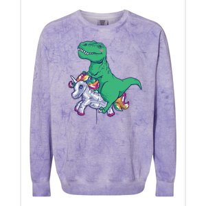 T-Rex Riding Unicorn Colorblast Crewneck Sweatshirt