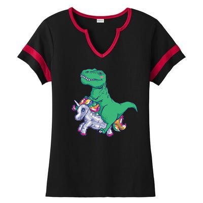 T-Rex Riding Unicorn Ladies Halftime Notch Neck Tee