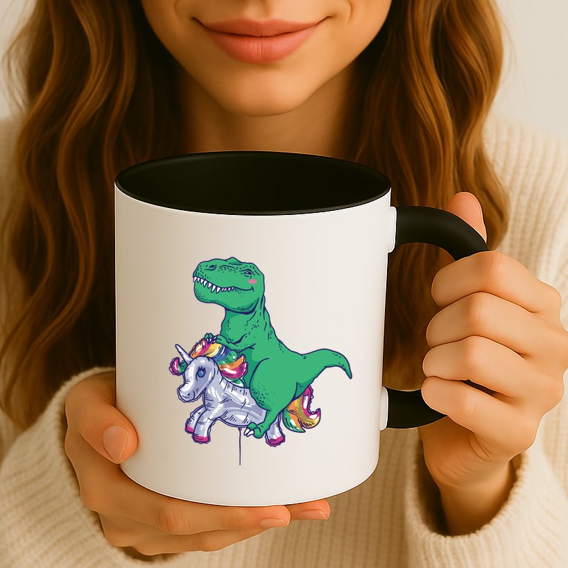 T-Rex Riding Unicorn Mug