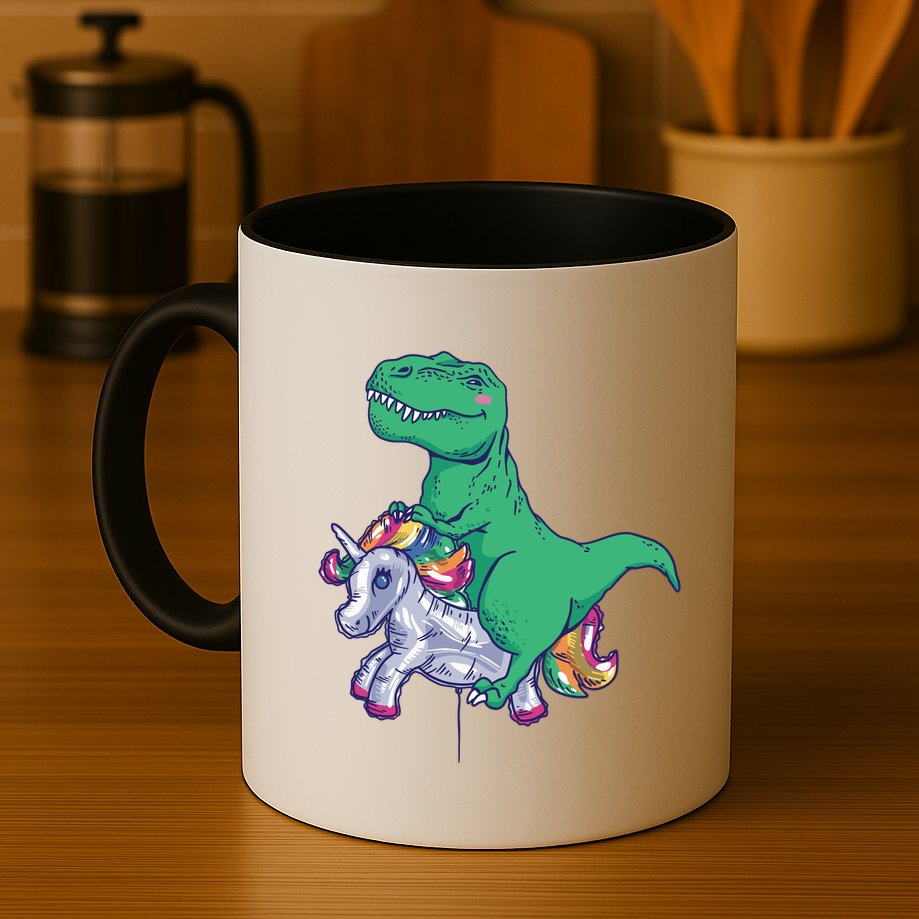 T-Rex Riding Unicorn Mug