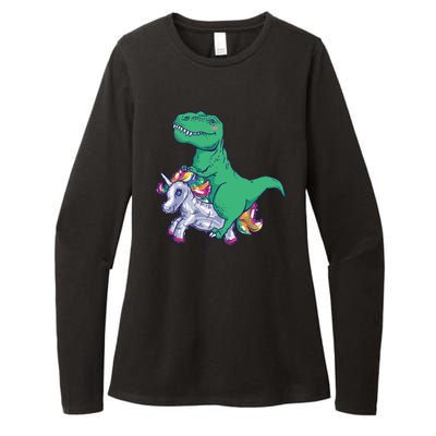 T-Rex Riding Unicorn Womens CVC Long Sleeve Shirt