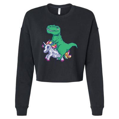 T-Rex Riding Unicorn Cropped Pullover Crew