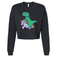 T-Rex Riding Unicorn Cropped Pullover Crew