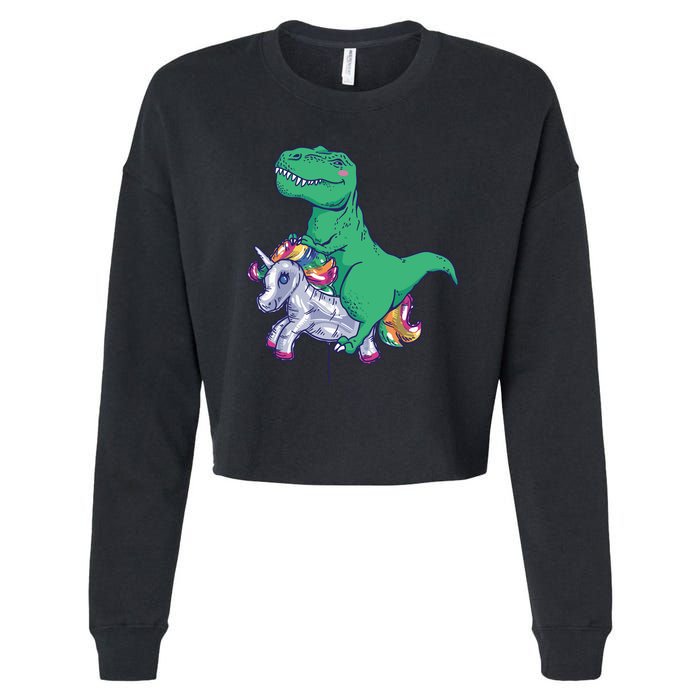 T-Rex Riding Unicorn Cropped Pullover Crew