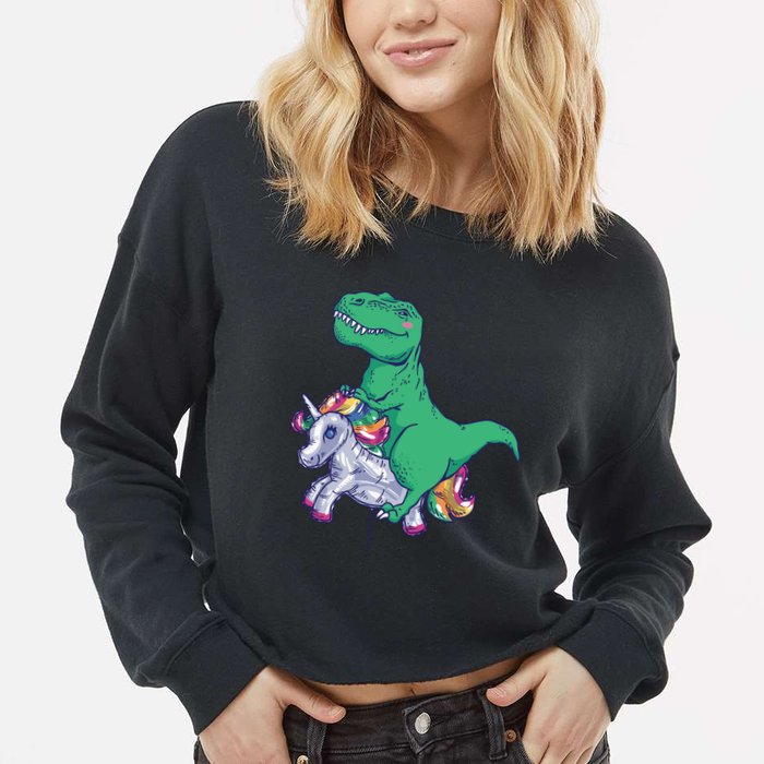 T-Rex Riding Unicorn Cropped Pullover Crew