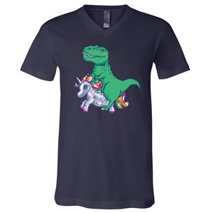 T-Rex Riding Unicorn V-Neck T-Shirt