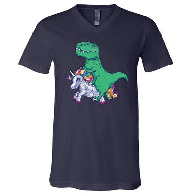 T-Rex Riding Unicorn V-Neck T-Shirt