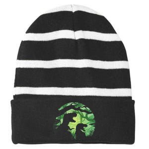 T-Rex Silhouette Striped Beanie with Solid Band