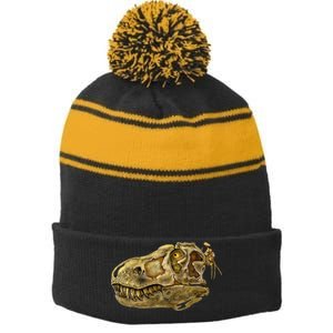 T-Rex Skull Skeleton Head Stripe Pom Pom Beanie