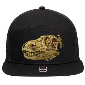 T-Rex Skull Skeleton Head 7 Panel Mesh Trucker Snapback Hat