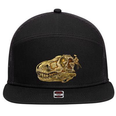 T-Rex Skull Skeleton Head 7 Panel Mesh Trucker Snapback Hat
