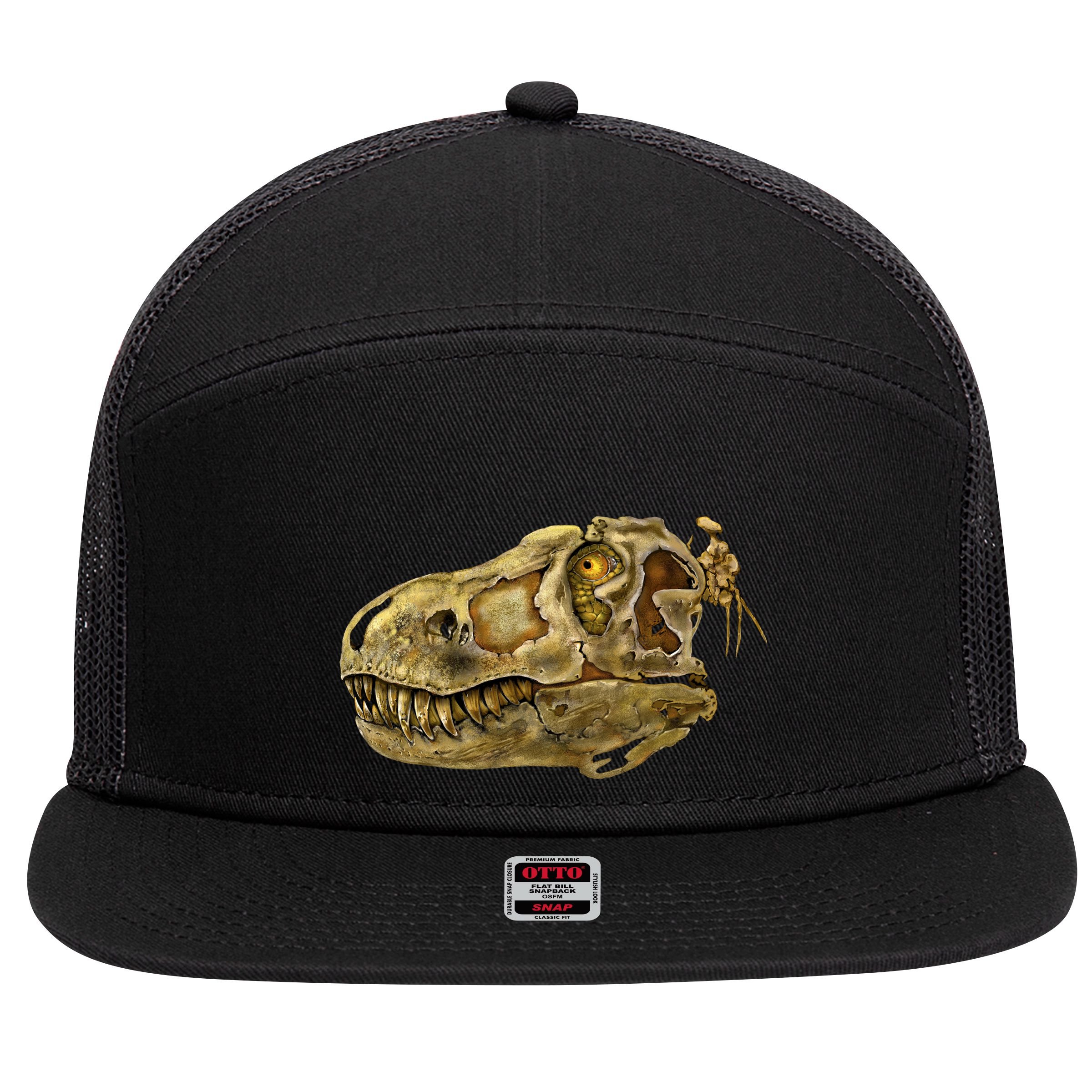 T-Rex Skull Skeleton Head 7 Panel Mesh Trucker Snapback Hat