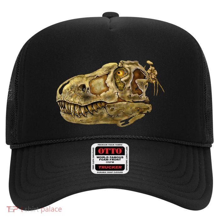 T-Rex Skull Skeleton Head High Crown Mesh Back Trucker Hat