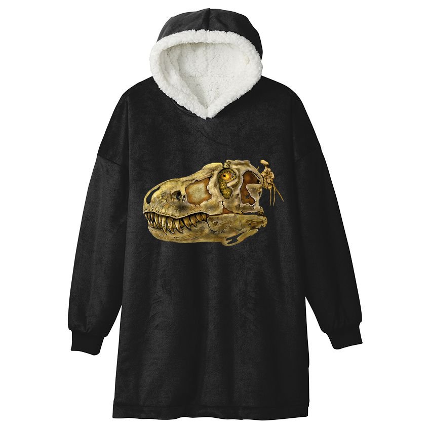 T-Rex Skull Skeleton Head Hooded Wearable Blanket