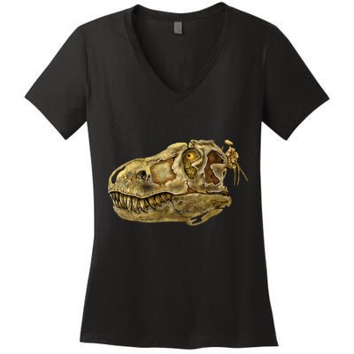 T-Rex Skull Skeleton Head Women's V-Neck T-Shirt