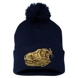 T-Rex Skull Skeleton Head Pom Pom 12in Knit Beanie