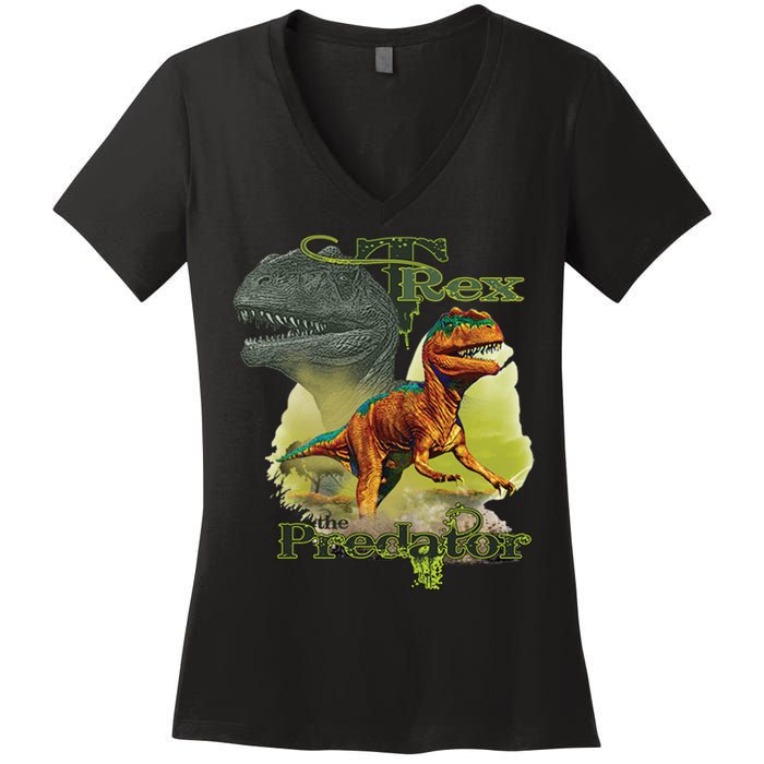 T-Rex The Predator 3D Puff Embossed Women's V-Neck T-Shirt
